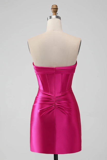 Strapless Keyhole Ruched Mini Homecoming Dress