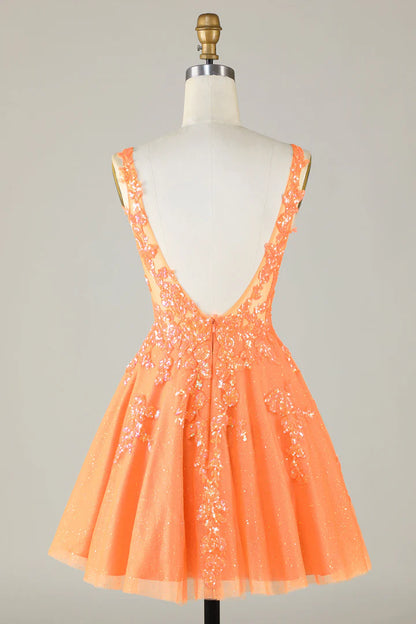 Glitter Applique V-Neck A-Line Homecoming Dress