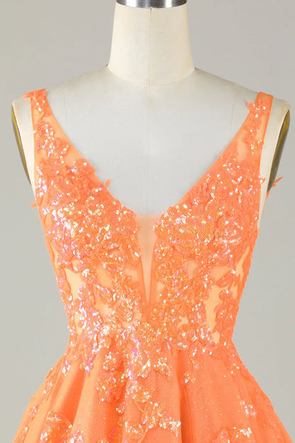 Glitter Applique V-Neck A-Line Homecoming Dress