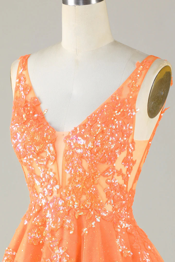 Glitter Applique V-Neck A-Line Homecoming Dress