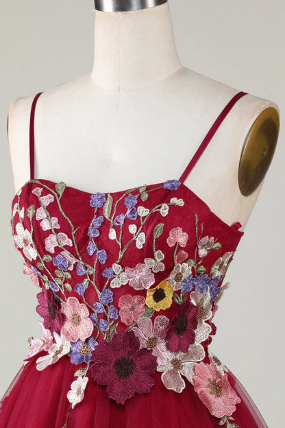 3D Floral Spaghetti Strap A-Line Short Party Dress