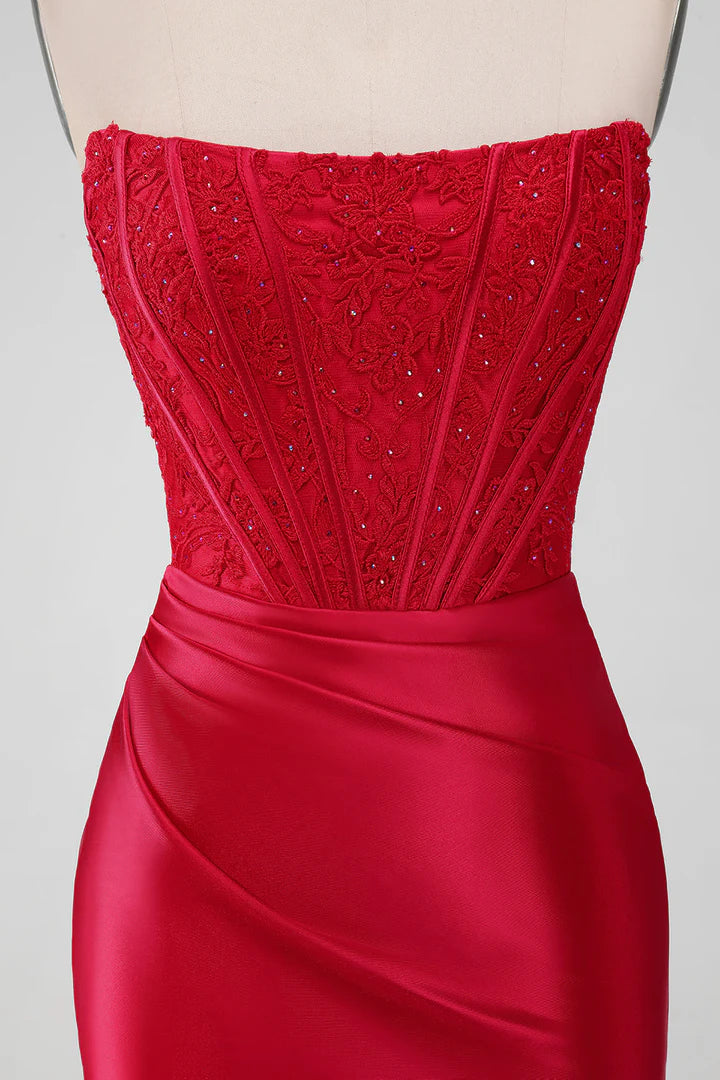 Strapless Lace Ruched Bodycon Short Homecoming Dress
