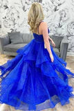 Royal Blue Sparkle Tulle V-Neck Multi-Layer Long Prom Dress