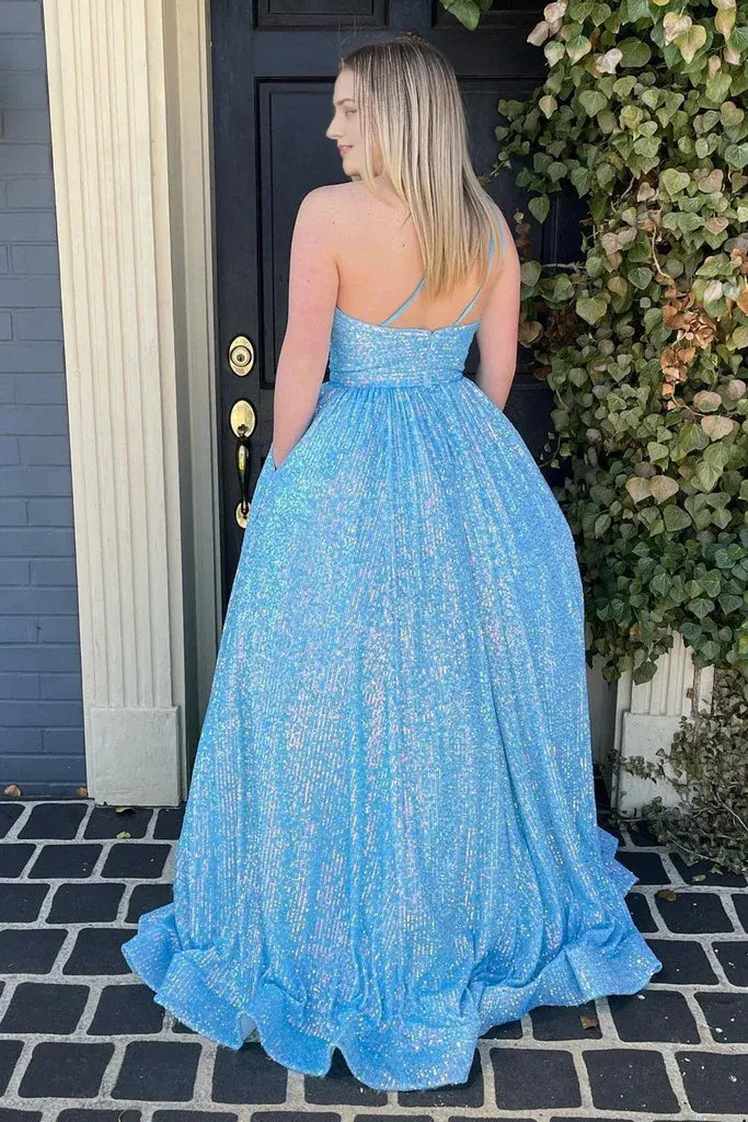 Sheath Glitter Sparking Sequins One Shoulder Brush Train Dresses Plus Size Prom Dress