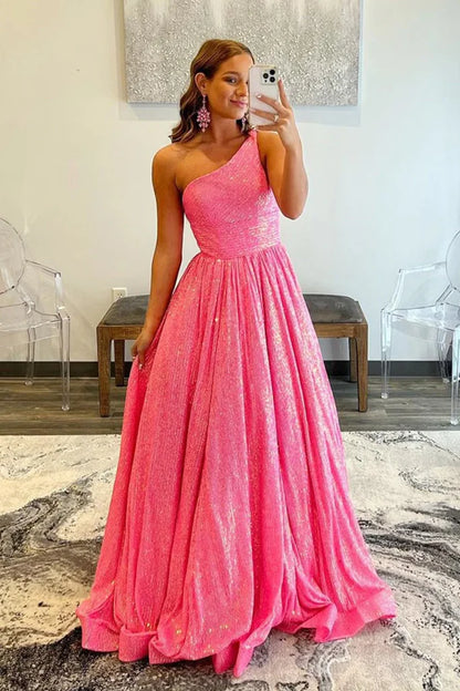 Sheath Glitter Sparking Sequins One Shoulder Brush Train Dresses Plus Size Prom Dress