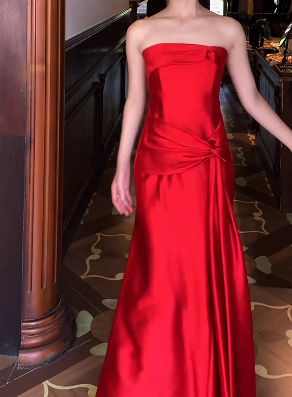 Strapless Sweetheart Ruched Satin Mermaid Evening Dresses with Bow Detail