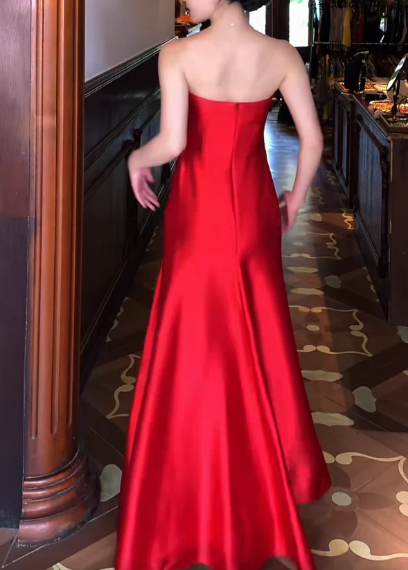 Strapless Sweetheart Ruched Satin Mermaid Evening Dresses with Bow Detail