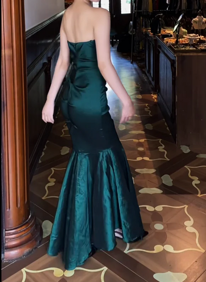 Strapless Sweetheart Ruched Satin Mermaid Evening Dresses with Ruffle Bodice
