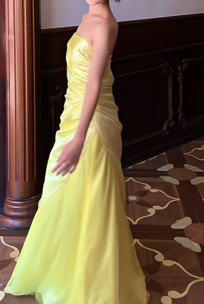 Strapless Sweetheart Ruched Satin Tulle Maxi Evening Dresses with Sequin Accents