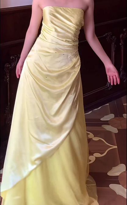 Strapless Sweetheart Ruched Satin Tulle Maxi Evening Dresses with Sequin Accents