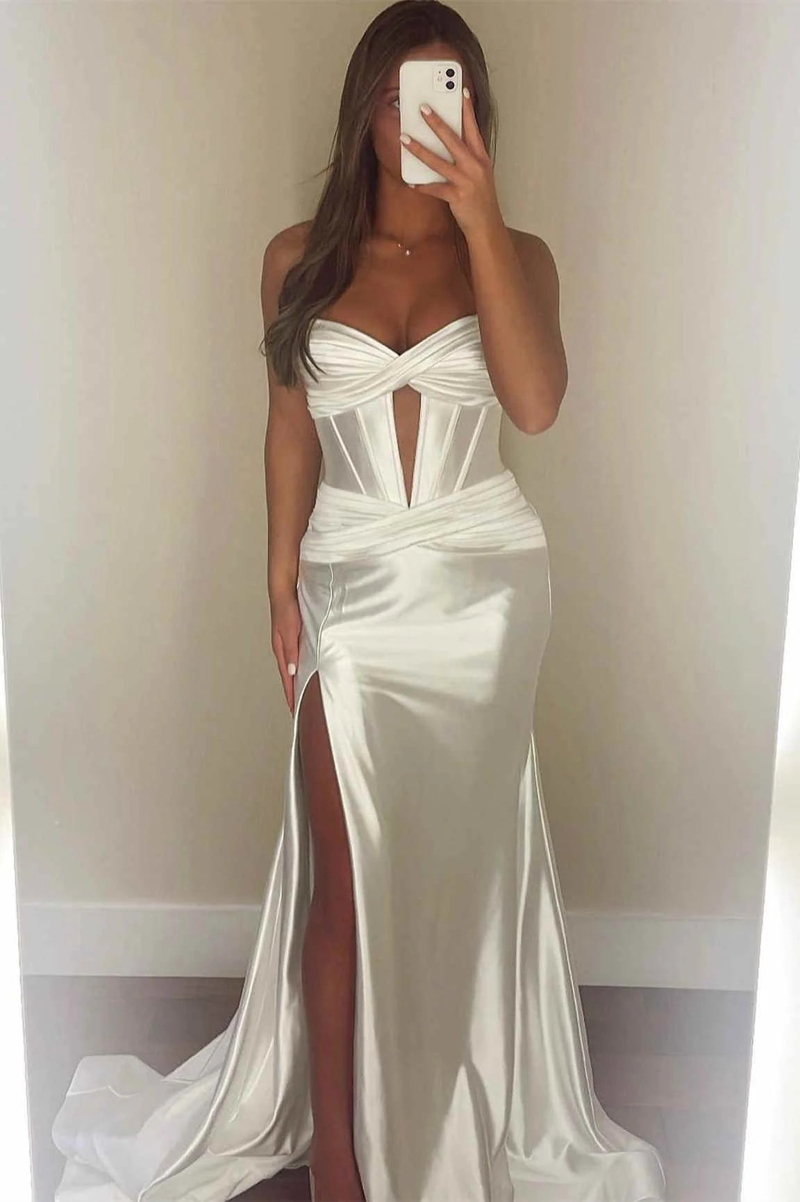 Sweep/Brush Train Dresses Sweetheart Cut Out Mermaid Long Prom Dress with Slit