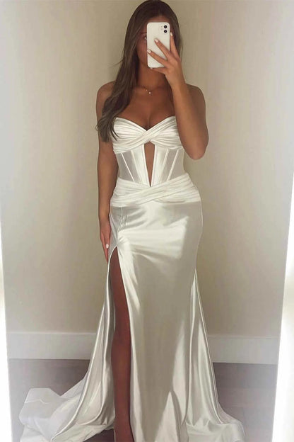 Sweep/Brush Train Dresses Sweetheart Cut Out Mermaid Long Prom Dress with Slit