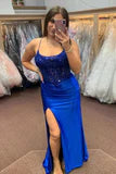 Lace-Up Mermaid Satin Long Prom Dress with Slit