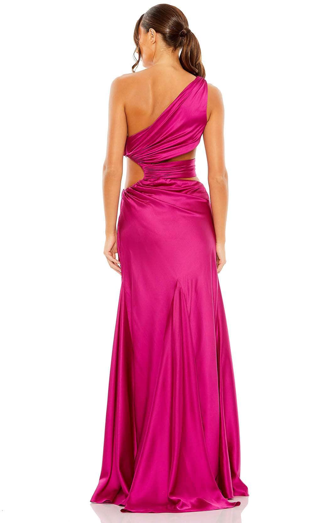 Vibrant Magenta Satin One-Shoulder with Cutout Bodice and High Slit Evening Dress