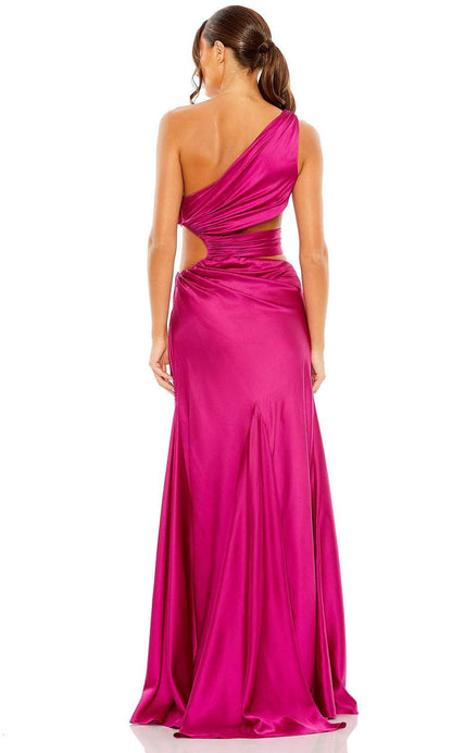 Vibrant Magenta Satin One-Shoulder with Cutout Bodice and High Slit Evening Dress