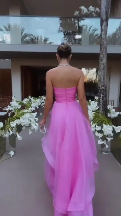 Vibrant Strapless Sweetheart Ruched Bodice Ruffle Layered A-Line Floor-Length Evening Dress