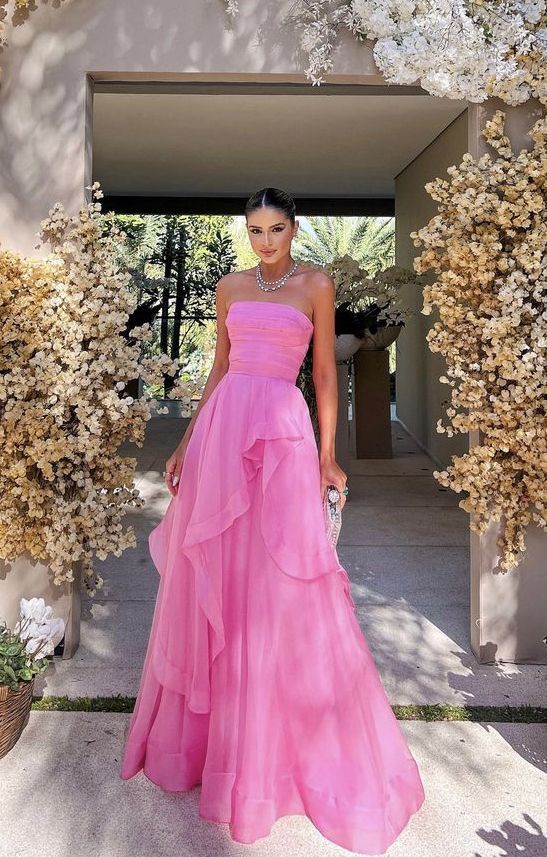 Vibrant Strapless Sweetheart Ruched Bodice Ruffle Layered A-Line Floor-Length Evening Dress