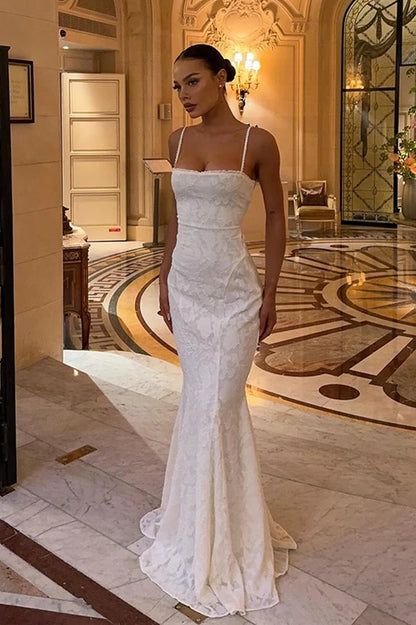 White Lace Mermaid Long Evening Gown for Party Wedding Banquet Festival Prom Formal Occasions