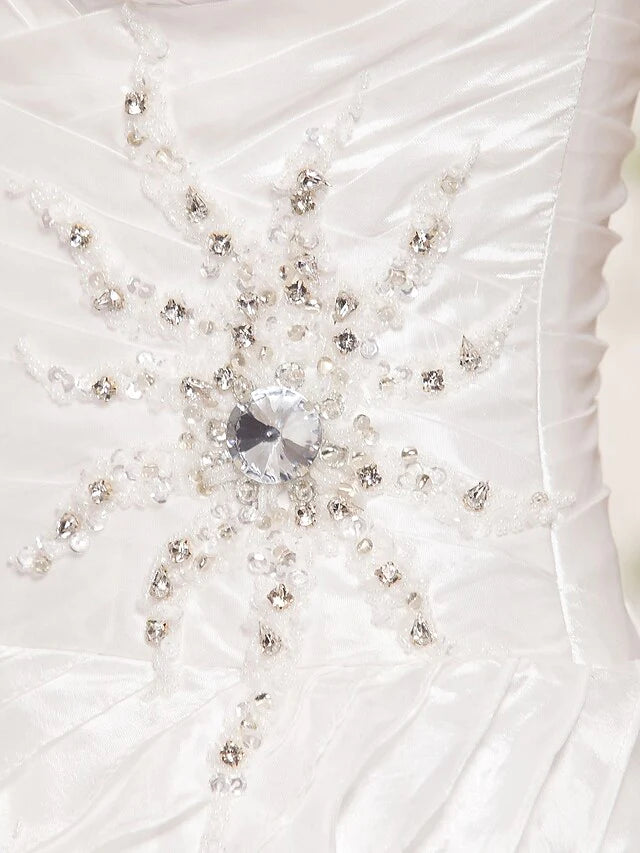 Ball Gown Wedding Dresses Strapless Floor Length Taffeta Sleeveless with Beading Cascading Ruffle Criss-Cross