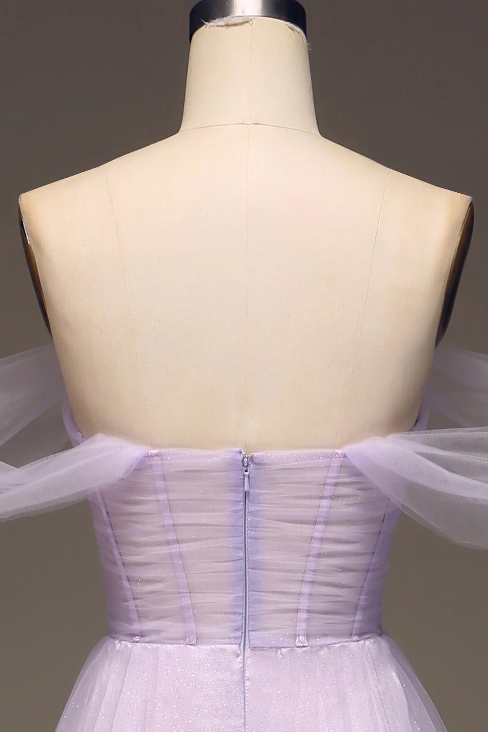 A Line Lilac Off the Shoulder Tulle Princess Prom Dress With Slit