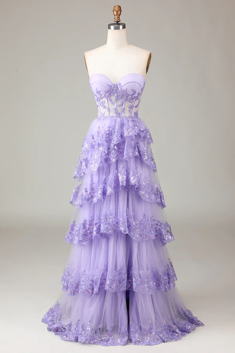 Mermaid Lavender Prom Dresses Corsets Dress Wedding Guest Evening Party Court Train Sleeveless Tulle with Sequin Slit