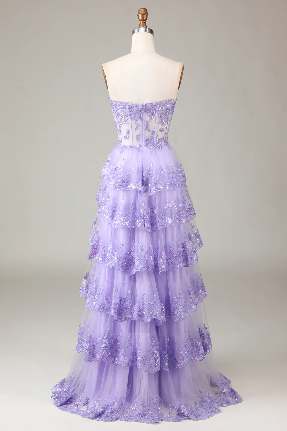 Mermaid Lavender Prom Dresses Corsets Dress Wedding Guest Evening Party Court Train Sleeveless Tulle with Sequin Slit