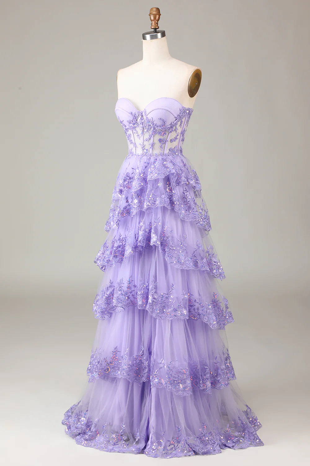 Mermaid Lavender Prom Dresses Corsets Dress Wedding Guest Evening Party Court Train Sleeveless Tulle with Sequin Slit