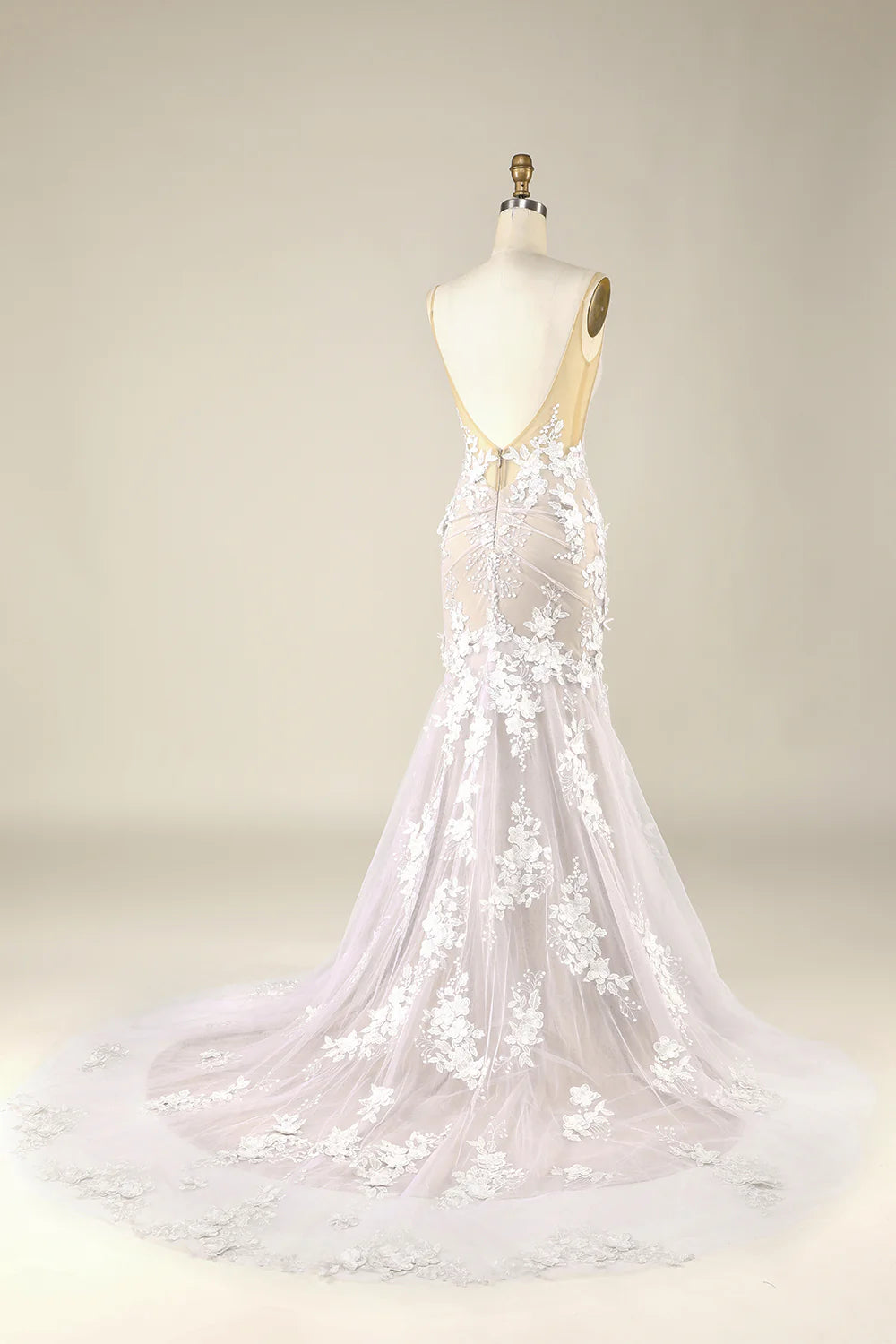 Mermaid Wedding Dresses Ball Gown Illusion Neck Cathedral Train Lace Bridal Gowns With Pleats Appliques