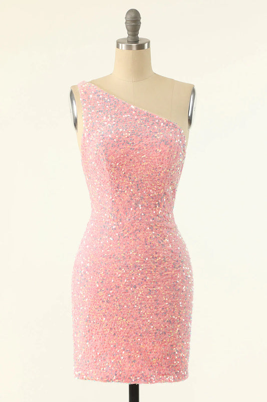 Sheath A Line One Shoulder Sequins Short/Mini Homecoming Dress