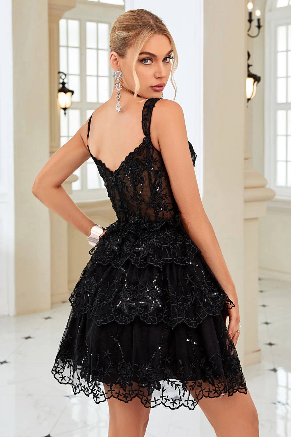 A Line Off the Shoulder Blue Corset Homecoming Dress with Tiered Lace