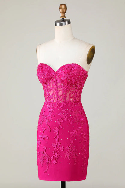 Sheath Off The Shoulder Sweetheart Purple Short Homecoming Dress with Appliques