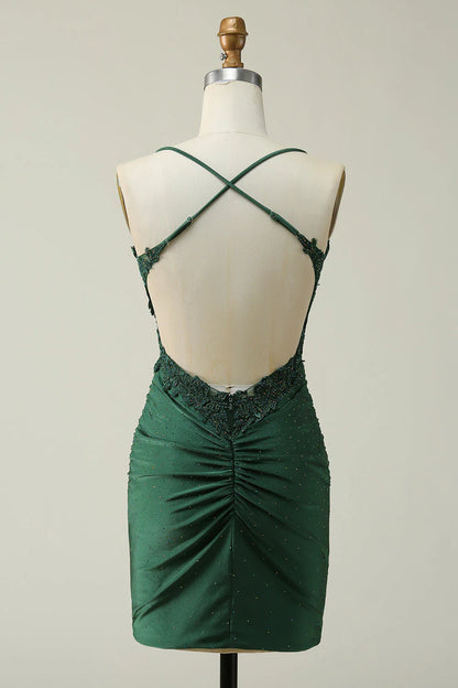 A Line Body con Spaghetti Straps Short/Mini Homecoming Dress with Appliques
