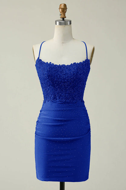A Line Body con Spaghetti Straps Short/Mini Homecoming Dress with Appliques