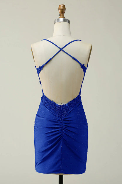 A Line Body con Spaghetti Straps Short/Mini Homecoming Dress with Appliques