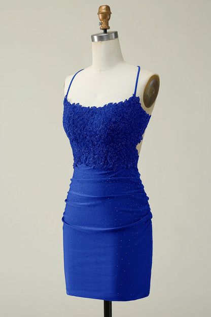 A Line Body con Spaghetti Straps Short/Mini Homecoming Dress with Appliques