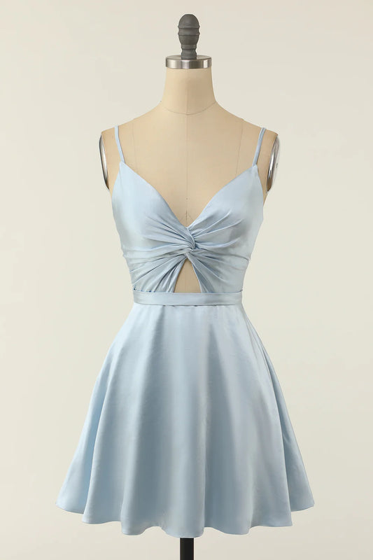 A Line Spaghetti Straps Blush Short/Mini Homecoming Party Dress