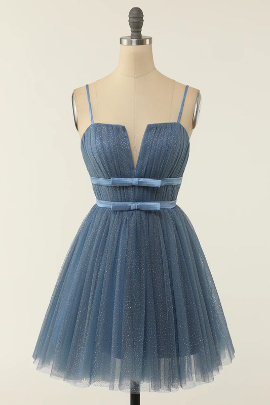 A Line Spaghetti Straps Short Homecoming Dress With Bows