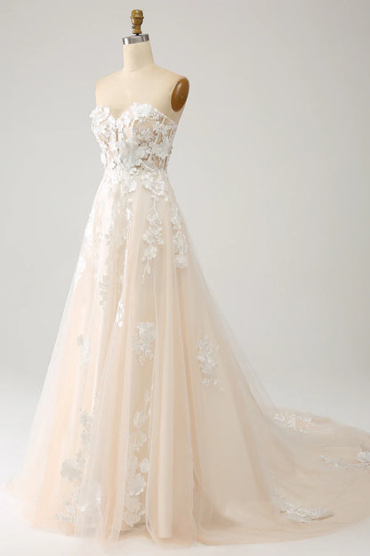 Ball Gown Wedding Dresses V Neck Sweep / Brush Train Satin Tulle Over Lace Sweetheart Long Corset Wedding Dress With Appliques