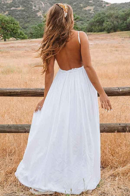 A-Line Scoop Backless Floor Length Beach Wedding Dress with Lace