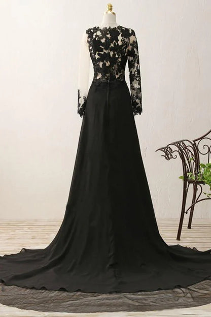 Wedding Guest Dresses Black Dress Formal Wedding Floor Length Long Sleeves Evening Gowns Prom Dresses With Appliques