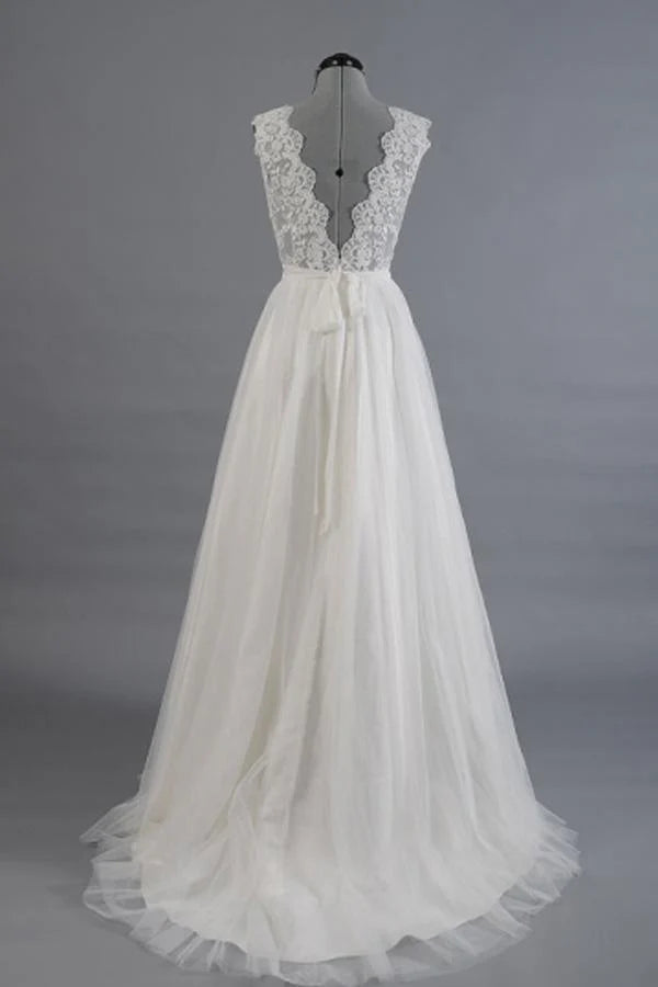 A-line V-Neck Sashes Appliques Beach Wedding Dress