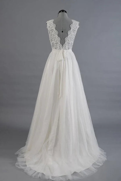 A-line V-Neck Sashes Appliques Beach Wedding Dress