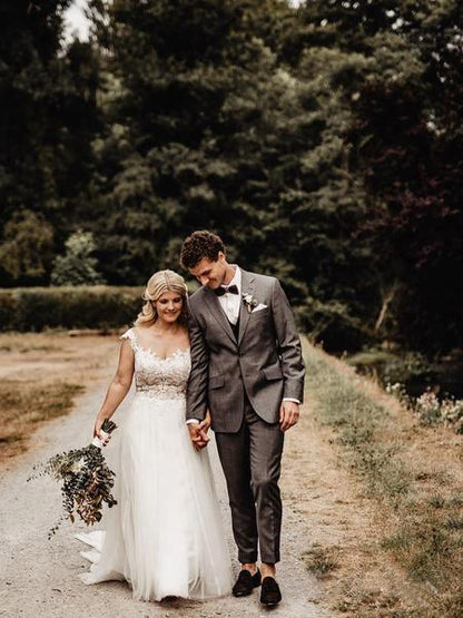 A-Line Wedding Gown with Illusion Neck With Back Lace Appliqued