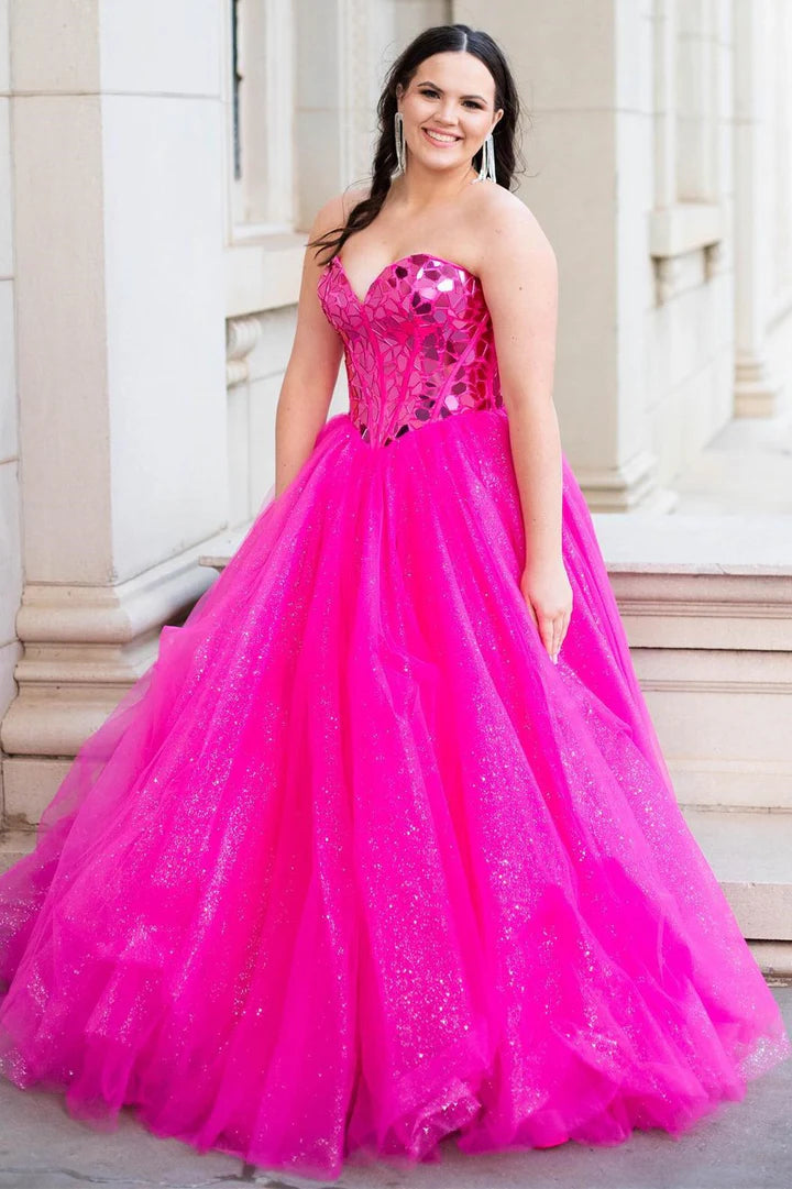 Sweetheart  Broken Mirrors A-line Long Prom Gown