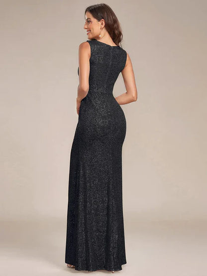 Shiny Sleeveless Sequin Deep V-Neck High Slit Evening Dress/Prom Dresses Party Dresses Wedding Guest Dresses