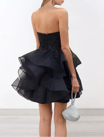 A-Line Homecoming Dresses Corsets Dress Cocktail Party Birthday Short / Mini Sleeveless Strapless Organza Layers with Ruffles Appliques Regular