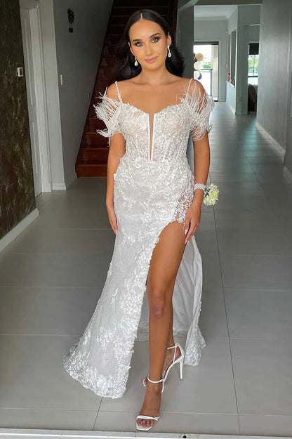 Sequin Appliques Cold-Shoulder Long Prom Gown with Slit