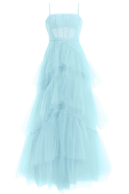 Straps Tiered A-Line Long Prom Dress