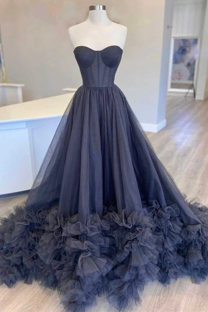 Tulle Strapless Tiered Ball Gown with Ruffles