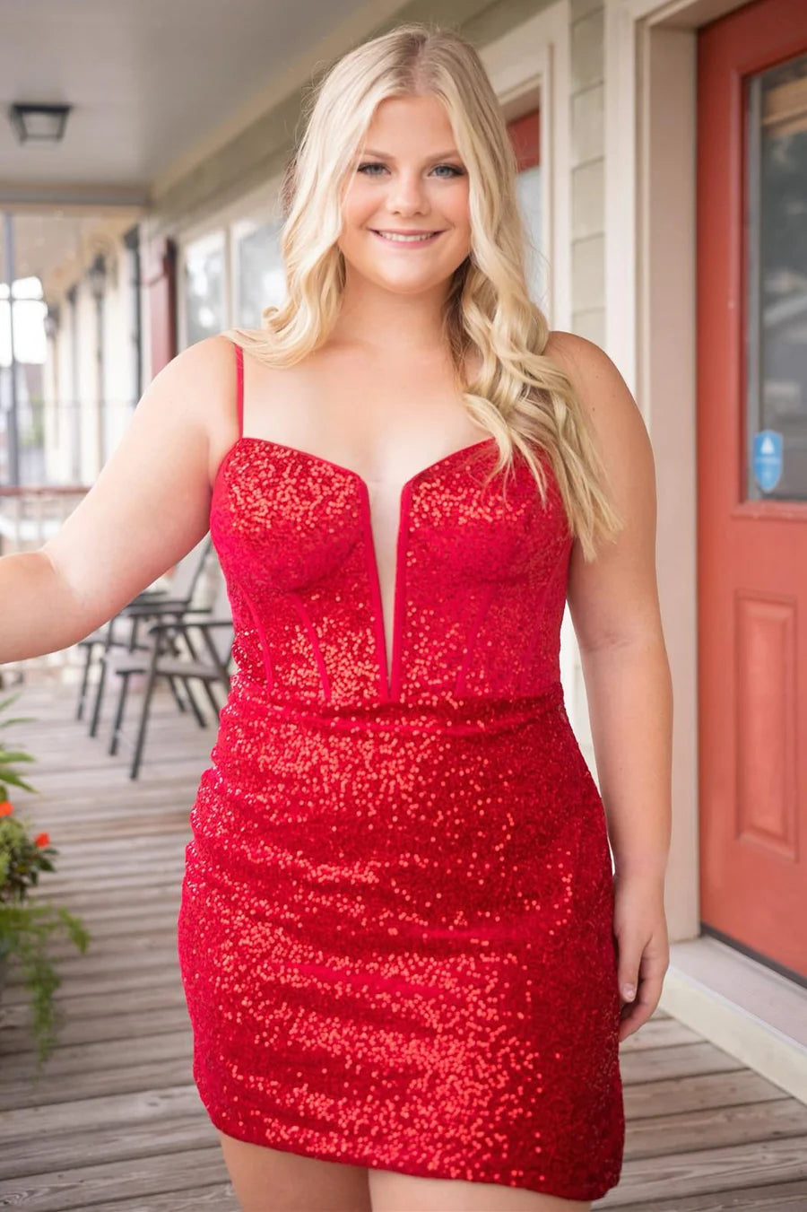 Sequin Scoop Neck Lace-Up Short Homecoming Dress